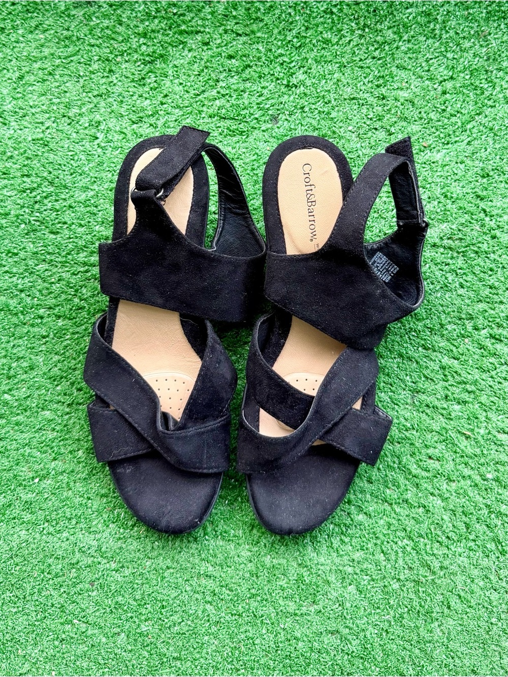 Croft & Barrow Black Suede Comfort Heeled Sandals  Dress Shoes | Women’s US 9